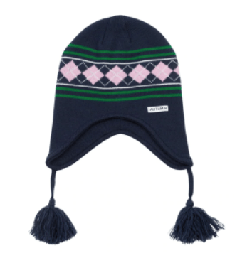 Autumn Argyle Ear Flap Beanie in Navy - M I L O S P O R T
