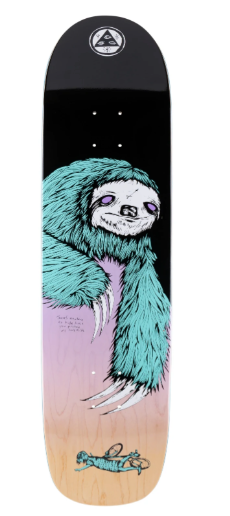 Welcome Sloth on Son Of Planchette Skateboard Deck in Black and Lavender