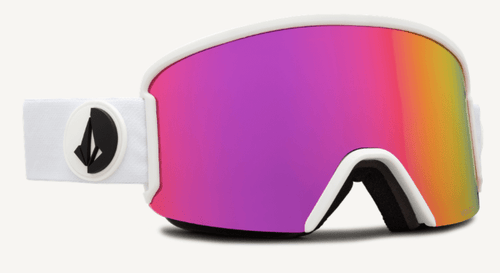 Volcom Garden Snow Goggle in Matte White Frames with a Pink Chrome Lens and a Yellow Tint Bonus Lens 2023