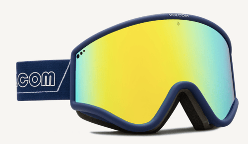 Volcom Yae Snow Goggle in Dark Blue and White Frames with a Gold Chrome Lens and a Yellow Tint Bonus Lens 2023 - M I L O S P O R T