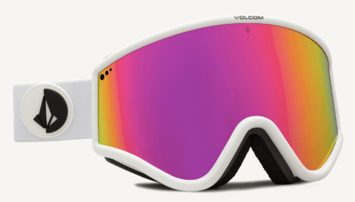 Volcom Yae Snow Goggle in Matte White Frames with a Pink Chrome Lens and a Yellow Tint Bonus Lens 2023 - M I L O S P O R T
