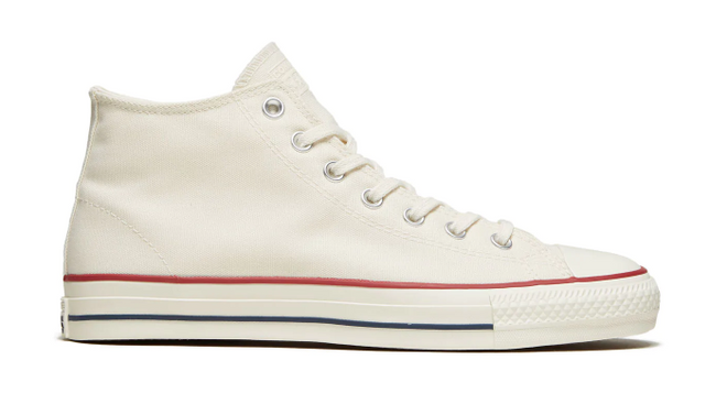 Converse CTAS Mid Skate Shoe in White Egret, Red and Clematis Blue