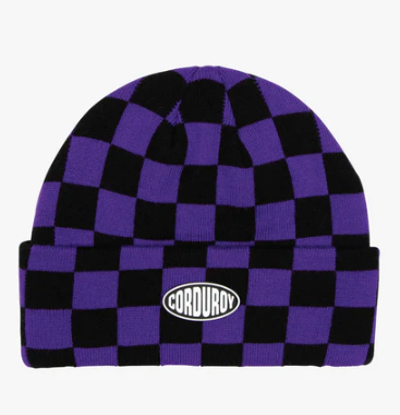 Corduroy Checkmate Beanie in Purple