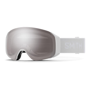 Smith 4D MAG Snow Goggle in White Vapor frames with a ChromaPop Sun Platinum Mirror Lens and a ChromaPop Storm Blue Sensor Mirror Bonus Lens 2023