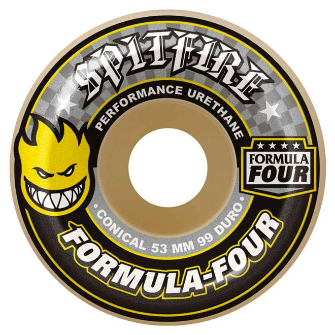 Spitfire Formula Four Yellow Print Conical Skate Wheel 99 Durometer - M I L O S P O R T