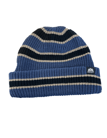 Milo x Autumn Slacker Beanie In Heather Blue Gold and Black