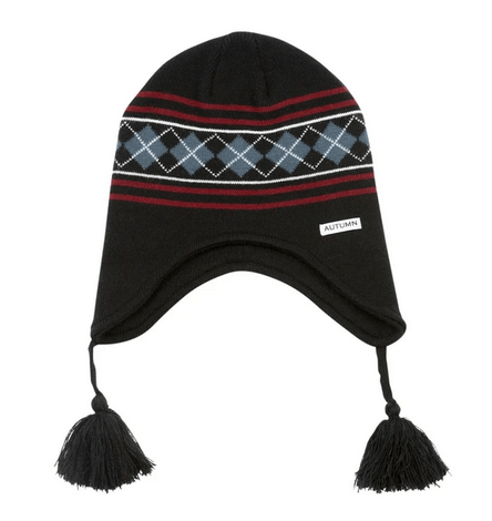 Autumn Argyle Ear Flap Beanie in Black - M I L O S P O R T