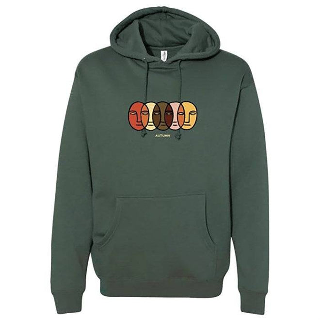 Autumn Faces Pullover Hoodie in Forest Green - M I L O S P O R T