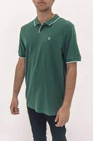 Brixton Proper SS Polo Knit Shirt in Dark Forest and Off White - M I L O S P O R T