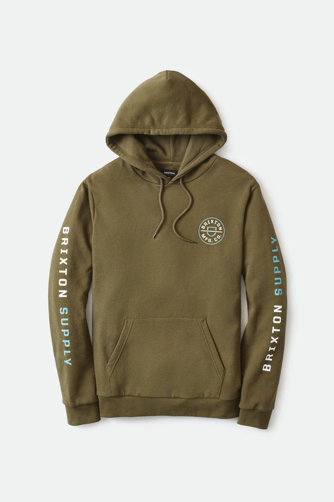 Brixton Crest Hoodie in Military Olive Teal and White - M I L O S P O R T