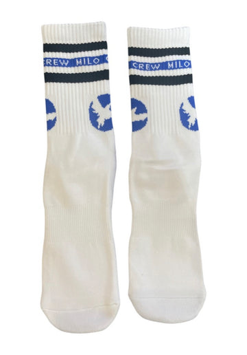 Milosport Authentic Crew Socks in White, Blue and Black