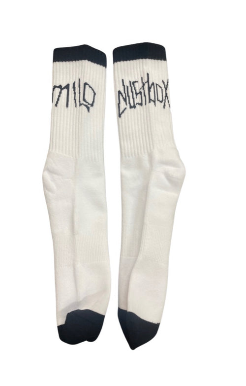Milosport x Dustbox Authentic Crew Socks in White and Black - M I L O S P O R T
