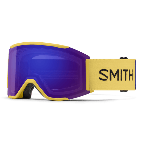 Smith Squad Snow Goggle in Brass Colorblock frames with a ChromaPop Everyday Violet Mirror Lens and a Clear Bonus Lens 2023