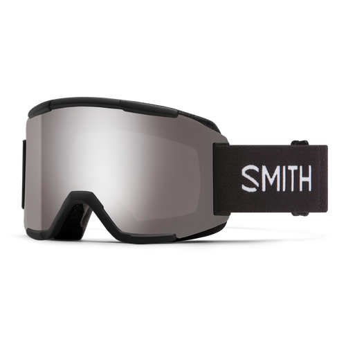 Smith Squad Snow Goggle in Black frames with a ChromaPop Sun Platinum Mirror Lens and a Yellow Bonus Lens 2023